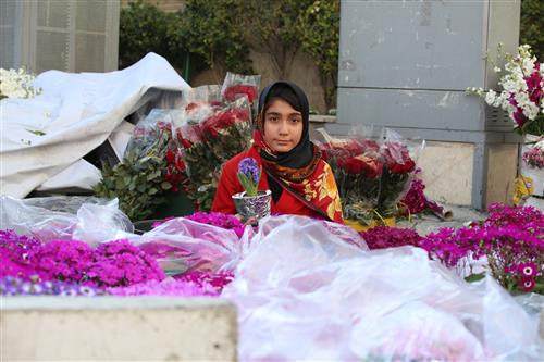 سارا میرحسینی : دست فروش ، دختر دست فروشی که در یکی از روزهای پایانی اسفند ماه 1396در حال فروش گل سنبل برای سفره هفت سین میباشد